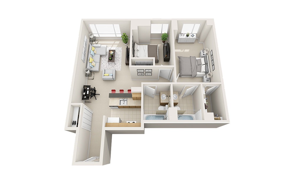 Beacon - 2 bedroom floorplan layout with 2 baths and 958 to 1055 square feet. Beacon - 2 bedroom floorplan layout with 2 baths and 958 to 1055 square feet.