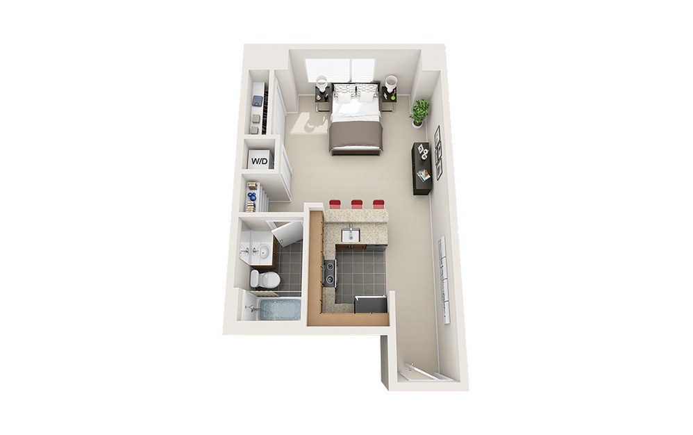 Centerboard - Studio floorplan layout with 1 bath and 476 square feet. Centerboard - Studio floorplan layout with 1 bath and 476 square feet.