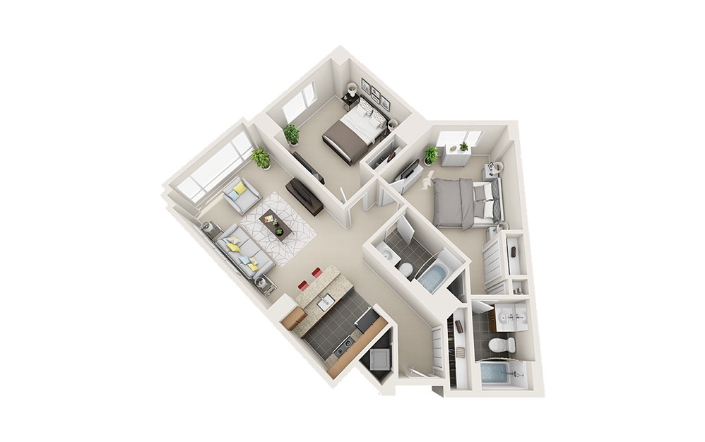 Dory - 2 bedroom floorplan layout with 2 baths and 985 to 1097 square feet. Dory - 2 bedroom floorplan layout with 2 baths and 985 to 1097 square feet.
