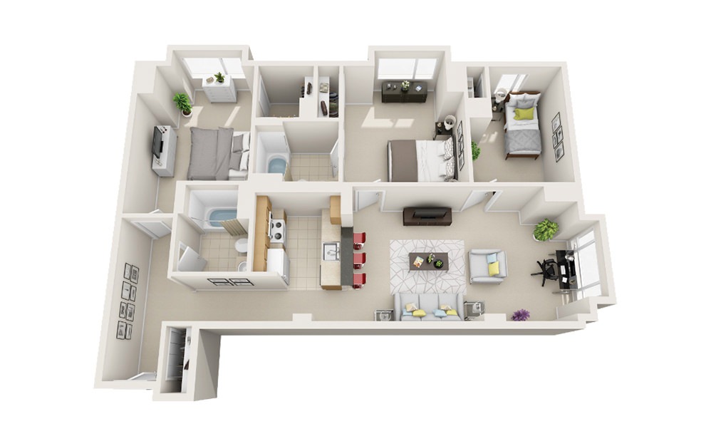 Jetty - 3 bedroom floorplan layout with 2 baths and 1233 square feet. Jetty - 3 bedroom floorplan layout with 2 baths and 1233 square feet.