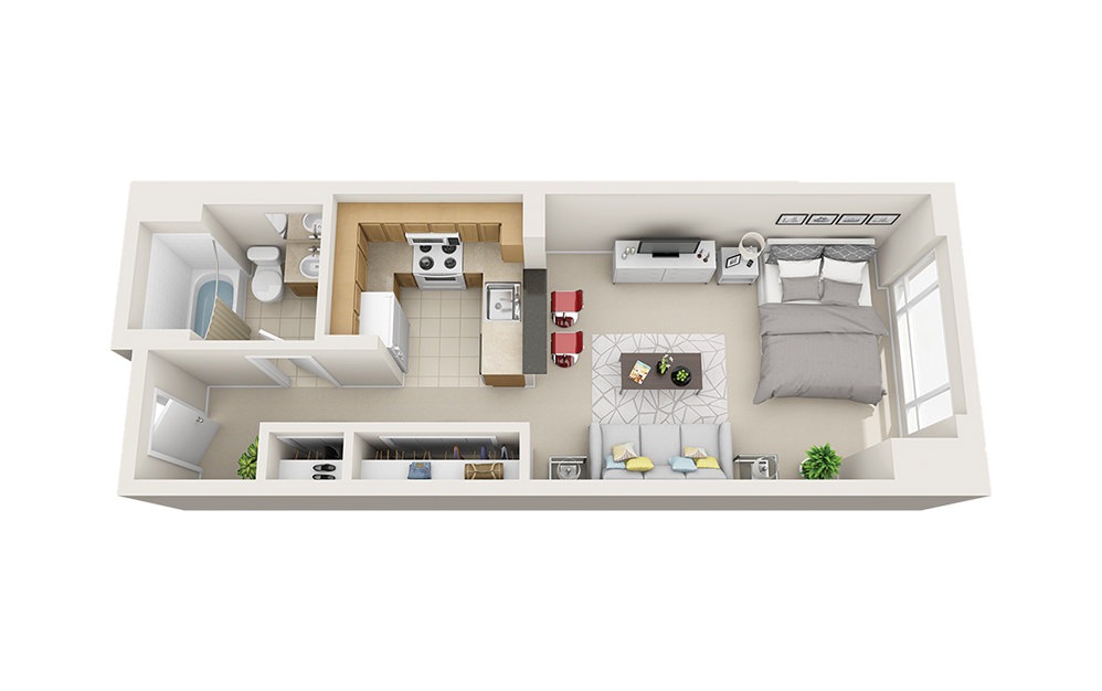 Lobster - Studio floorplan layout with 1 bath and 425 to 489 square feet. Lobster - Studio floorplan layout with 1 bath and 425 to 489 square feet.
