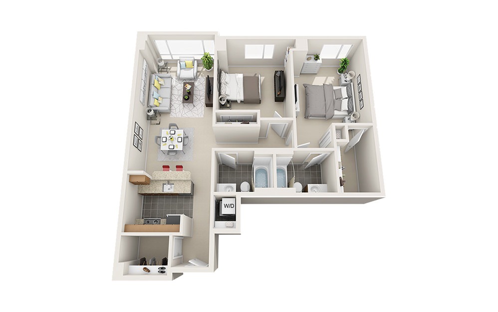 Trawler - 2 bedroom floorplan layout with 2 baths and 1060 to 1070 square feet. Trawler - 2 bedroom floorplan layout with 2 baths and 1060 to 1070 square feet.