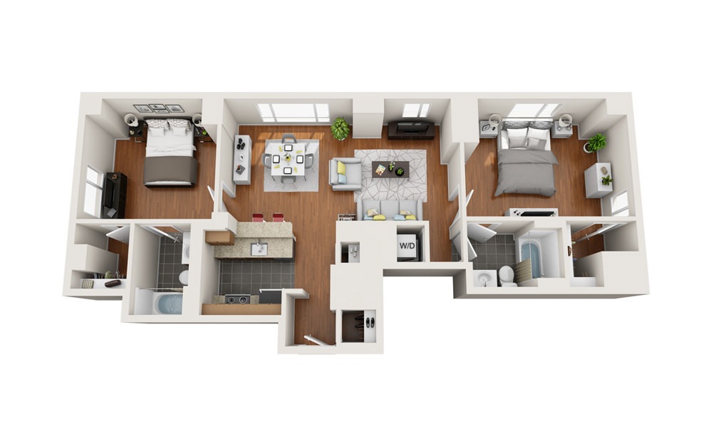 Clipper - 2 bedroom floorplan layout with 2 baths and 1070 square feet.