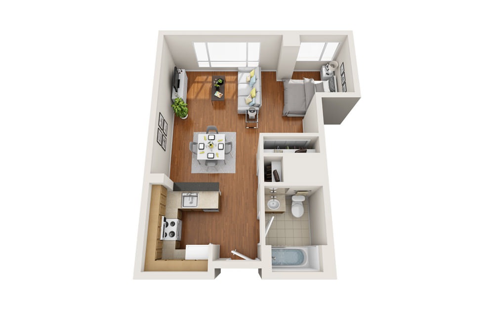Conch Shell - Studio floorplan layout with 1 bath and 552 square feet.