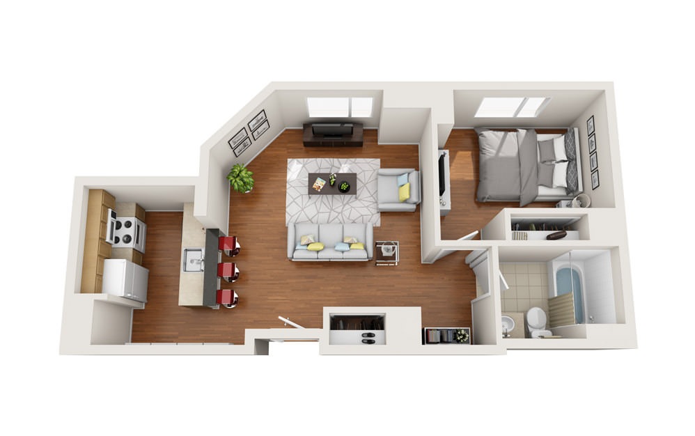 Cubby - 1 bedroom floorplan layout with 1 bath and 660 square feet.