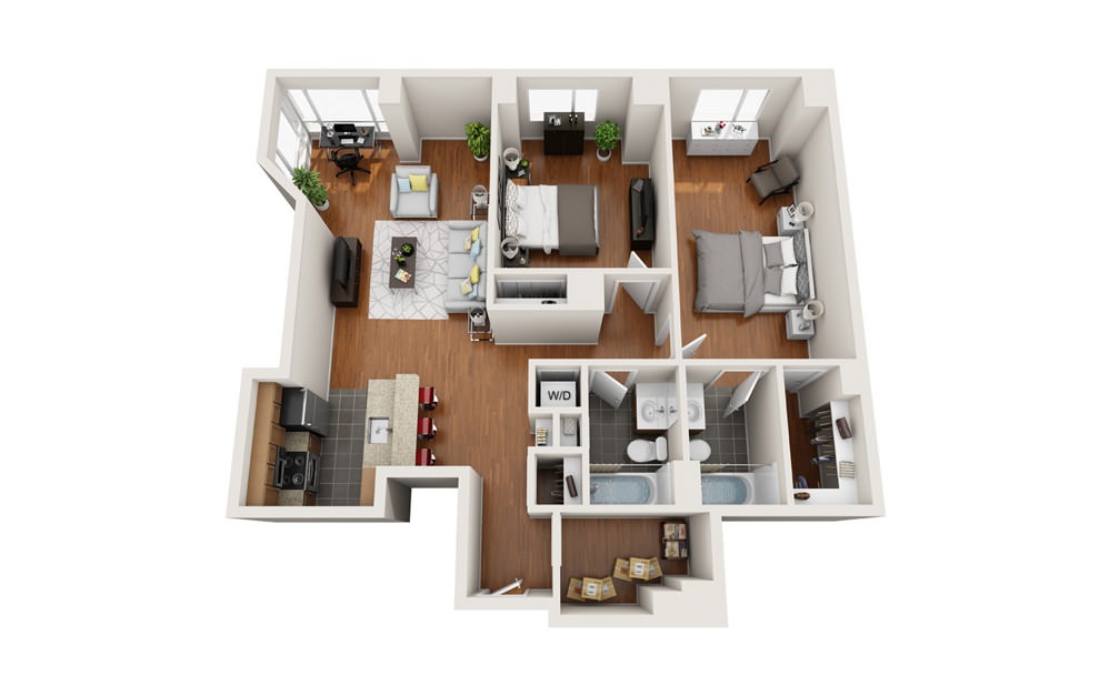 Ferry - 2 bedroom floorplan layout with 2 baths and 1205 to 1210 square feet.