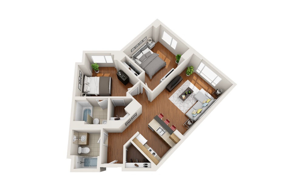 Harbor - 2 bedroom floorplan layout with 2 baths and 968 to 1074 square feet.
