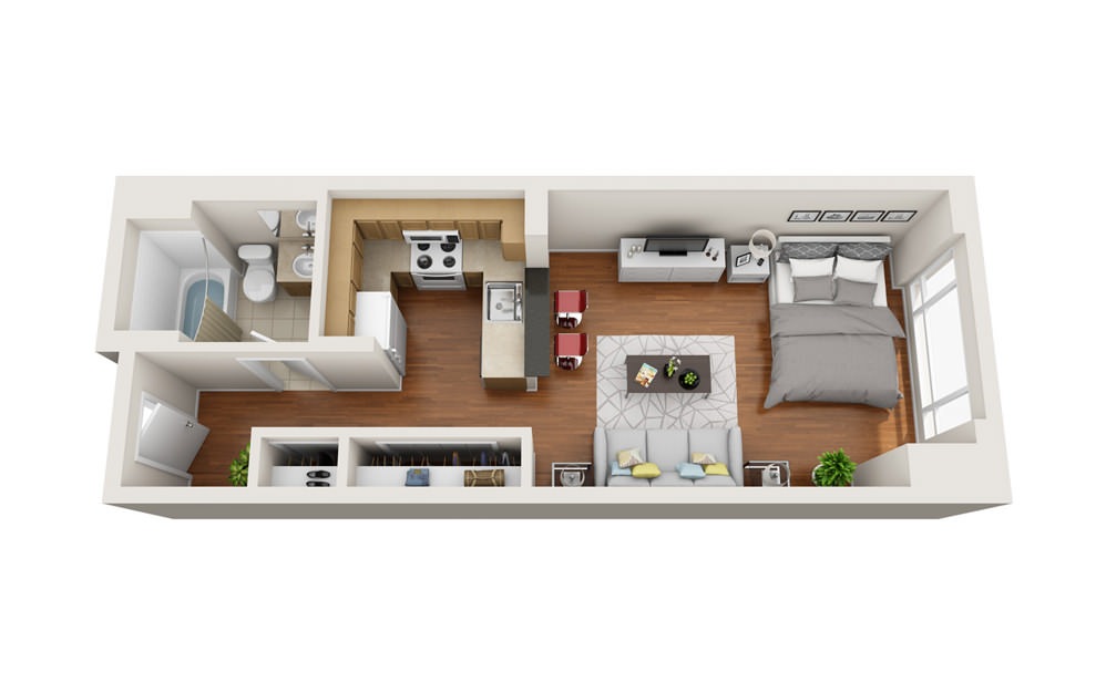 Lobster - Studio floorplan layout with 1 bath and 425 to 489 square feet.