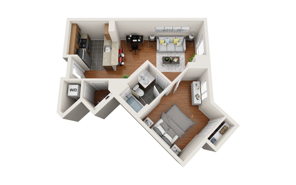Nausett Light - 1 bedroom floorplan layout with 1 bath and 663 to 746 square feet.