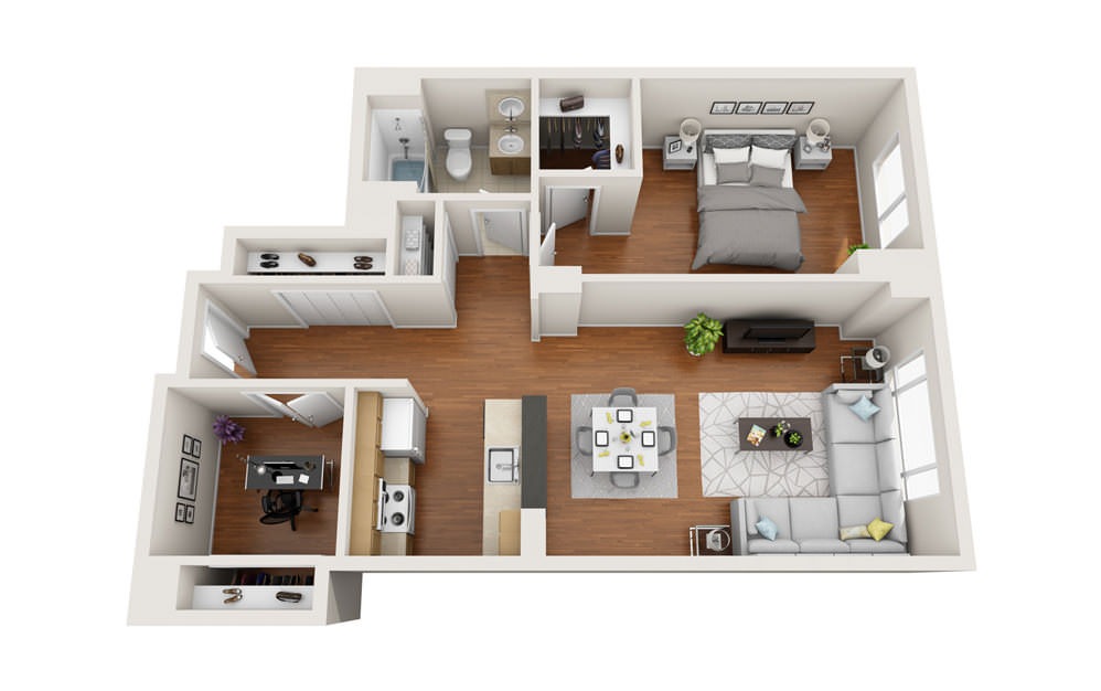 Quarterdeck - 1 bedroom floorplan layout with 1 bath and 849 to 984 square feet.