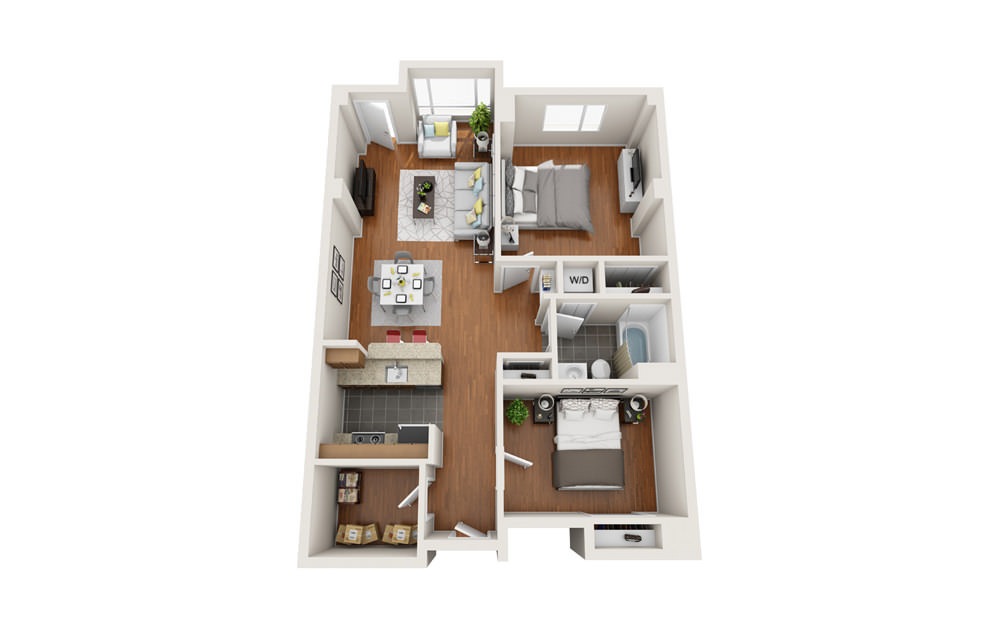 Schooner - 1 bedroom floorplan layout with 1 bath and 900 to 950 square feet.