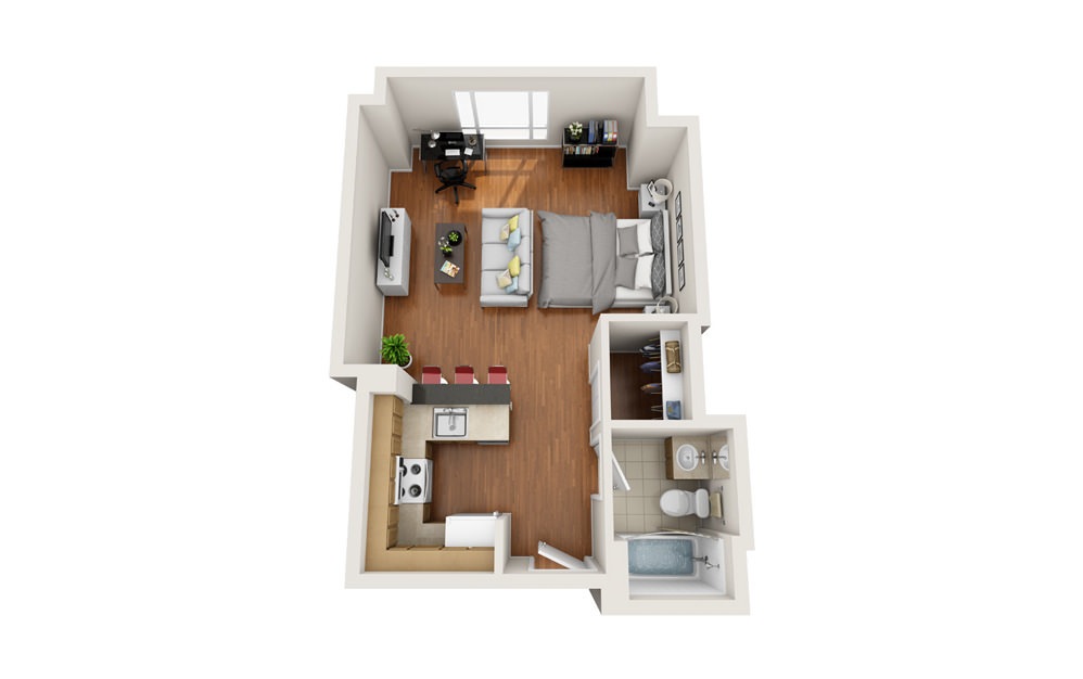 Starfish - Studio floorplan layout with 1 bathroom and 525 - 533 square feet